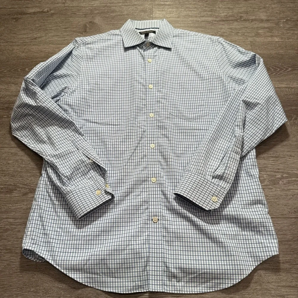 Banana‎ Republic Shirt Mens M Blue Cotton Non-Iron Classic Fit Check Business
